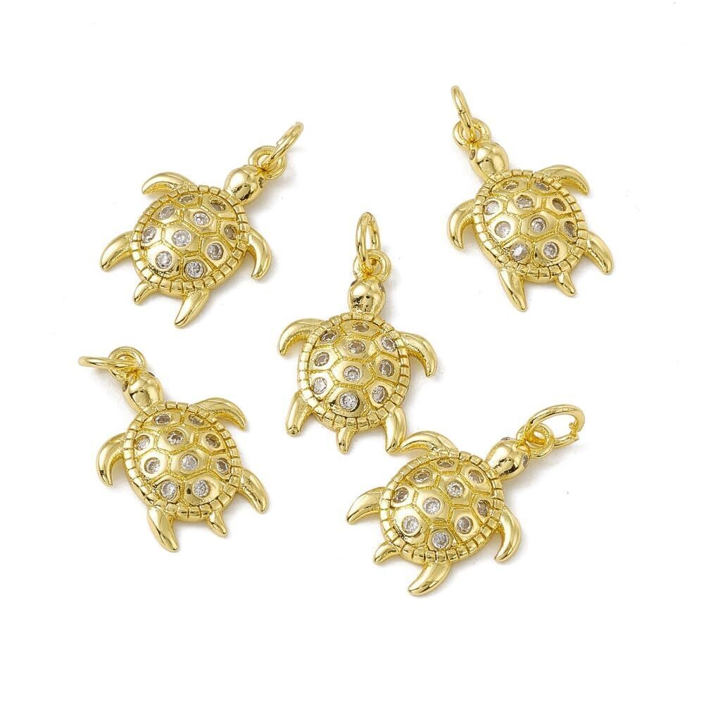 2505 10Pcs Ocean Tortoise Shape Brass Charms Micro Pave Cubic Zirconia Sea